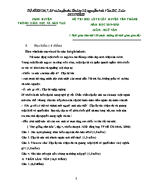 Đề thi học sinh giỏi cấp huyện môn Ngữ văn Lớp 8 - Năm học 2019-2020 - Phòng giáo dục và đào tạo Yên Thành (Có đáp án)